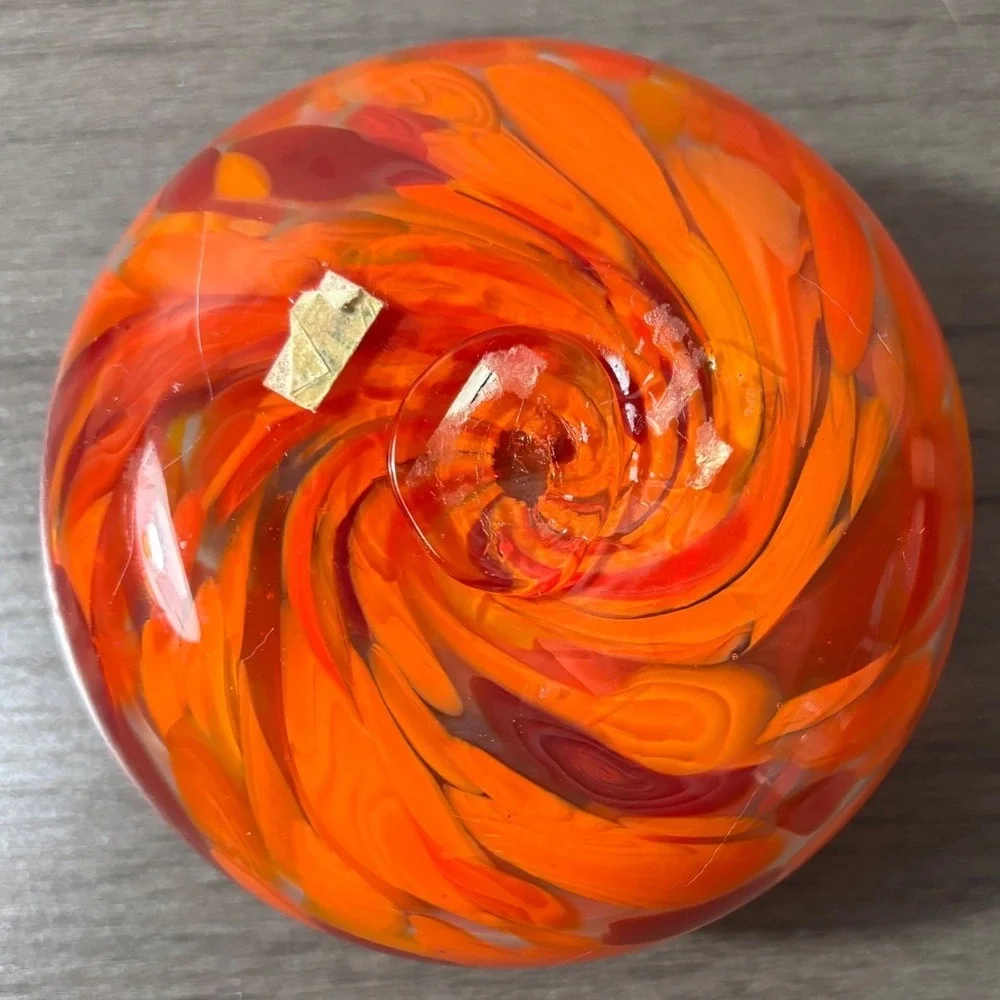 Vintage MCM Orange Swirl Handblown‎ Glass Votive Candle Holder